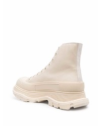 Мужские бежевые кожаные высокие кеды от Alexander McQueen