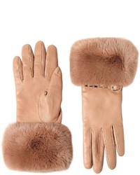 Бежевые кожаные вязаные перчатки