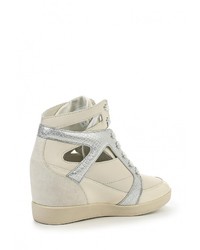 Бежевые кожаные кроссовки на танкетке от Armani Jeans