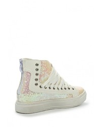 Бежевые кожаные кроссовки на танкетке от Catisa