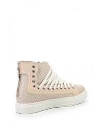 Бежевые кожаные кроссовки на танкетке от Catisa