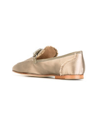 Женские бежевые кожаные лоферы с украшением от Giuseppe Zanotti Design