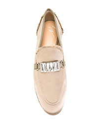 Женские бежевые кожаные лоферы с украшением от Giuseppe Zanotti Design