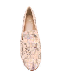 Женские бежевые кожаные лоферы с украшением от Giuseppe Zanotti Design