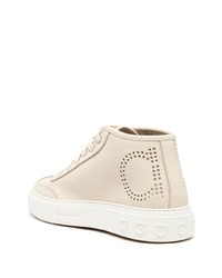 Мужские бежевые кожаные низкие кеды от Salvatore Ferragamo