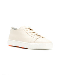 Мужские бежевые кожаные низкие кеды от Santoni