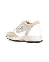 Мужские бежевые кожаные низкие кеды от Hogan