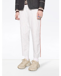 Мужские бежевые кожаные низкие кеды от Gucci