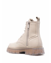 Мужские бежевые кожаные рабочие ботинки от Fendi