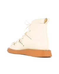 Мужские бежевые кожаные рабочие ботинки от Jil Sander