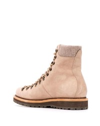 Мужские бежевые кожаные рабочие ботинки от Brunello Cucinelli