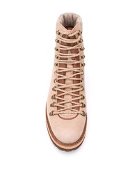 Мужские бежевые кожаные рабочие ботинки от Brunello Cucinelli