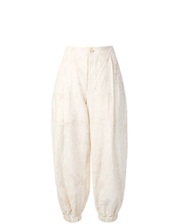 Женские бежевые льняные брюки-галифе с принтом тай-дай от Uma Wang