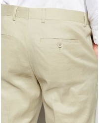 Мужские бежевые льняные классические брюки от Asos