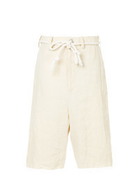 Бежевые льняные шорты-бермуды