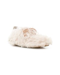 Бежевые меховые ботильоны от Tory Burch