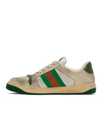 Мужские бежевые низкие кеды с принтом от Gucci
