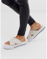 Бежевые резиновые сандалии на плоской подошве от Converse