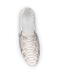 Мужские бежевые слипоны со змеиным рисунком от Swear