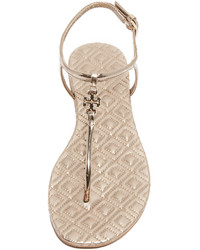 Женские бежевые стеганые босоножки от Tory Burch