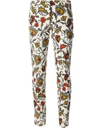 Бежевые узкие брюки с цветочным принтом от Incotex