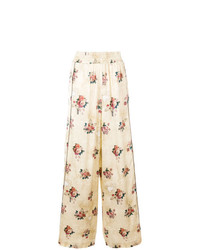 Бежевые широкие брюки с цветочным принтом от Golden Goose Deluxe Brand