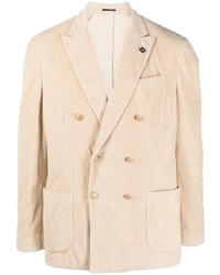 Мужской бежевый вельветовый двубортный пиджак от Lardini