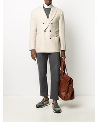 Мужской бежевый двубортный пиджак от Brunello Cucinelli