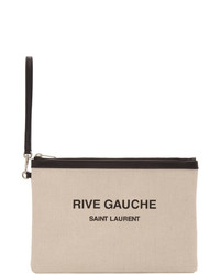 Бежевый клатч из плотной ткани с принтом от Saint Laurent