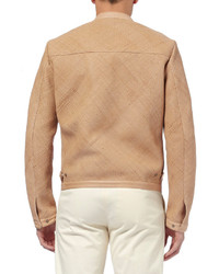 Мужской бежевый кожаный бомбер от Etro