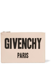 Бежевый кожаный клатч с принтом от Givenchy