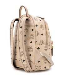 Женский бежевый кожаный рюкзак с принтом от MCM