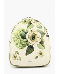 Женский бежевый кожаный рюкзак с цветочным принтом