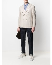 Мужской бежевый льняной двубортный пиджак от Eleventy