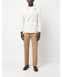 Мужской бежевый льняной двубортный пиджак от Lardini