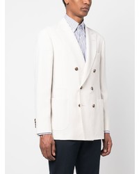 Мужской бежевый льняной двубортный пиджак от Brunello Cucinelli