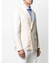 Мужской бежевый льняной двубортный пиджак от Lardini