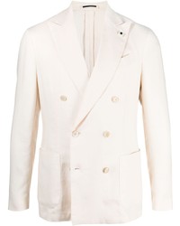 Мужской бежевый льняной двубортный пиджак от Lardini
