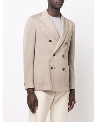 Мужской бежевый льняной двубортный пиджак от Lardini