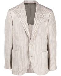 Мужской бежевый льняной пиджак в вертикальную полоску от Brunello Cucinelli