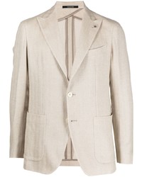 Мужской бежевый льняной пиджак с узором зигзаг от Tagliatore