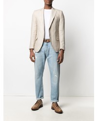 Мужской бежевый льняной пиджак от Caruso