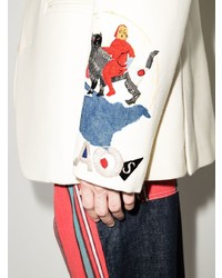 Мужской бежевый пиджак с вышивкой от Bethany Williams