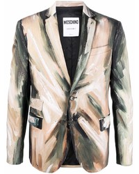 Мужской бежевый пиджак с принтом от Moschino
