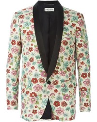 Мужской бежевый пиджак с цветочным принтом от Saint Laurent