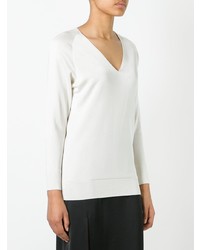 Женский бежевый свитер с v-образным вырезом от Lanvin