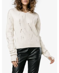 Женский бежевый свитер с v-образным вырезом от Helmut Lang