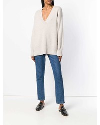 Женский бежевый свитер с v-образным вырезом от Le Kasha