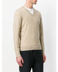 Мужской бежевый свитер с v-образным вырезом от BOSS HUGO BOSS
