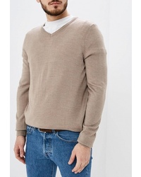 Мужской бежевый свитер с v-образным вырезом от Kensington Eastside
